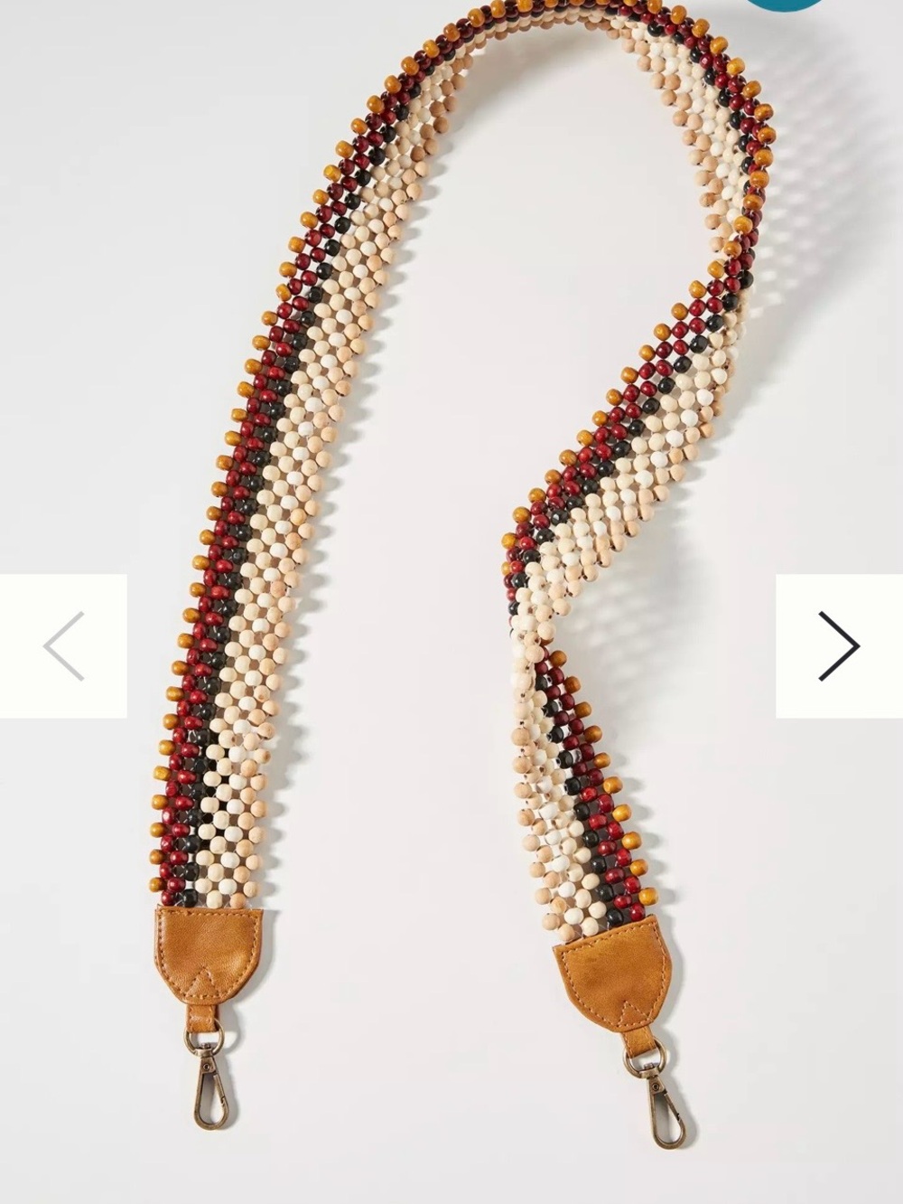 Anthropologie Beaded Multicolor Strap in Cream, Burgundy & Amber with Tan Ends